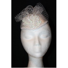 Mujer&apos;s White Satin Pillbox Dress Hat with Veil and Floral Design  eb-77817116